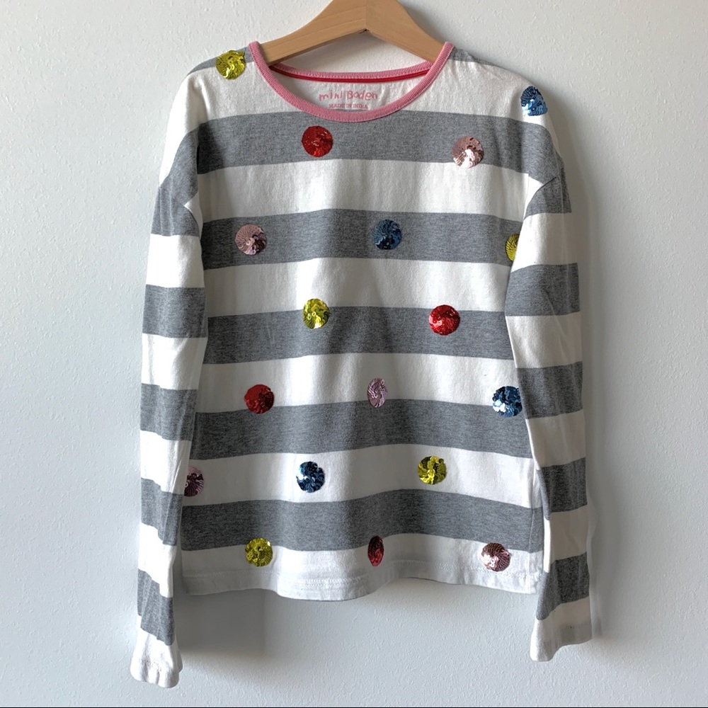 Mini Boden Sequin Dot Stripe Tee size 9-10